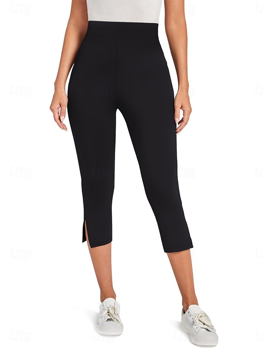 Dam Capribyxor Sommarshorts Damasker Mode Streetwear Grundläggande Vadlängd Hög midja Slät Elastisk midja Mateial som andas Bekväm Elastisk Dagligen Semester Gym Mörkgrå Svart Marinblå Sommar Vår 2026 - $17.99 –P2