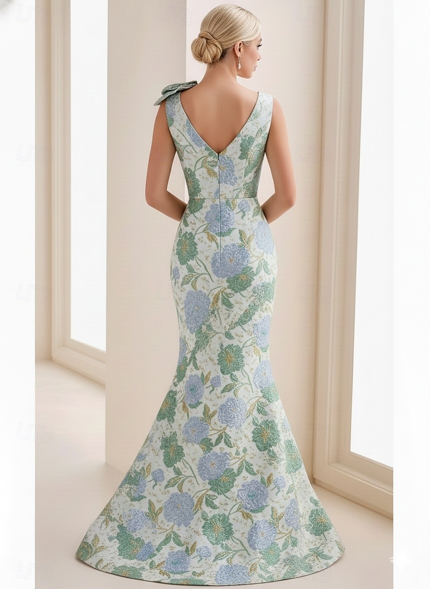 Mermaid Trumpet Floor Length Formal Dresses Floral Dress Evening Gown Elegant Vintage Floral Sleeveless V Neck Garden Party Wedding Pocket Jacquard with Floral Print Embroidered Flower 2026 - $171.99 –P2