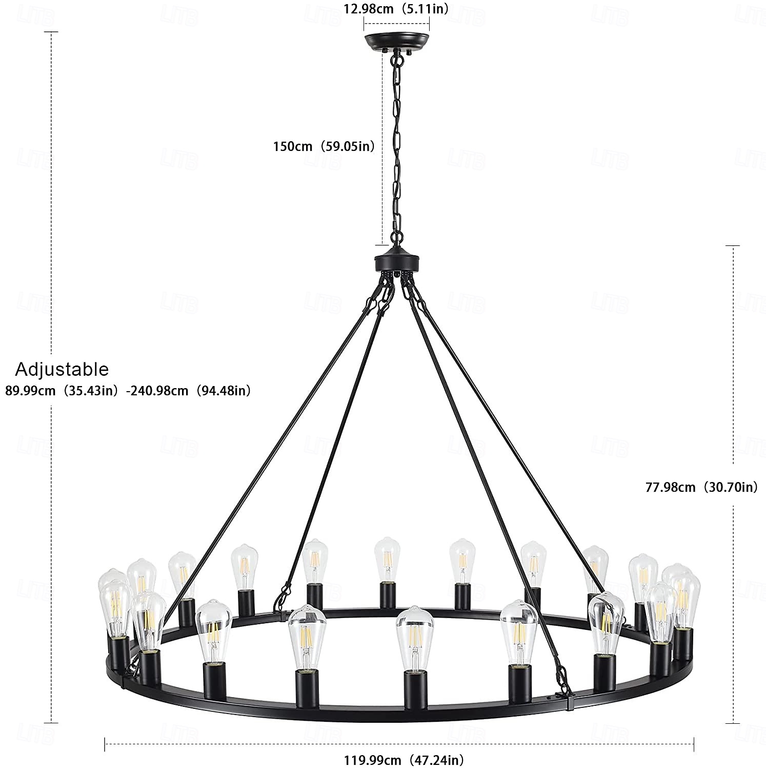 led πολυέλαιος μαύρος σε ρόδες 20 φωτός μεγάλος στρογγυλός ρουστίκ πολυέλαιος εξοχής βιομηχανικό φωτιστικό για τραπεζαρία σαλόνι κουζίνα νησί φουαγιέ 2026 - $439.09 –P14