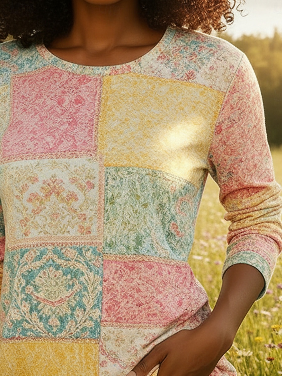 Per donna Camicia Boho Maglietta Stampato Floreale Grafico Bohemien Vintage Classico Manica Lunga Girocollo Top Regolari Quotidiano Weekend Abbigliamento da vacanza Giallo Estate Primavera Autunno del 2026 a $19.99 –P2