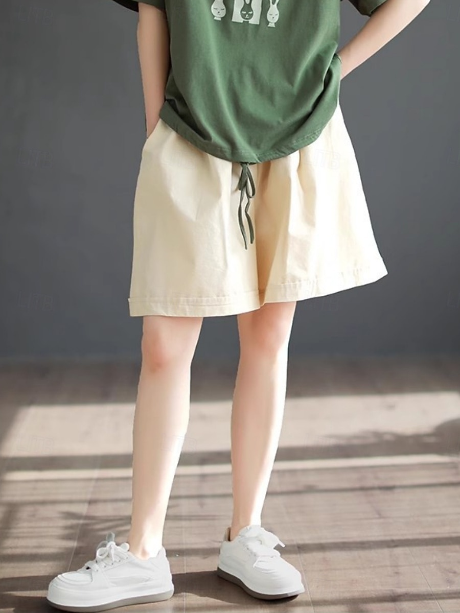 Dame Imitert bomullslin kinesisk Shorts Sommershorts Ferie Mote Gatemote Full lengde Høy Midje عادي Lomme Elastisk midje comfy Komfort Myk Elastisk utendørs Gate Aprikos Svart Grønn Kakifarget Sommer 2026 - $19.99 –P9