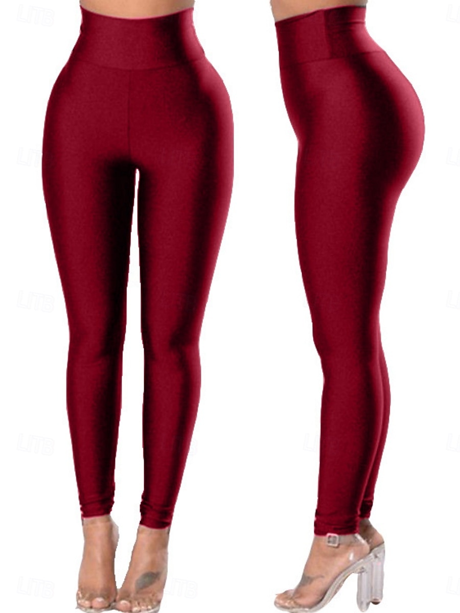 Women's Trousers Leggings Fashion Streetwear Basic Full Length High Waist Plain Pocket Elastic Waist Comfortable High Elasticity Daily Gym Running Blue Black White Burgundy Spring Fall Regular Fit 2026 - $12.99 –P5