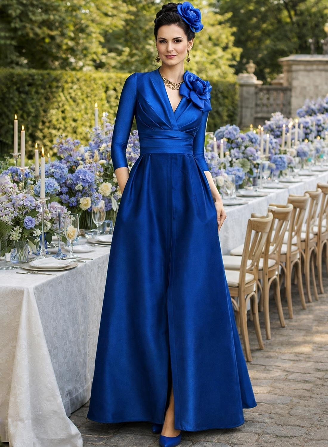 Linea ad A Sirena Tromba Tubino Colonna Lunghezza al pavimento Abito da invitata a nozze Abito Formale Abito da sera Abito da cerimonia per signora Manica 3/4 Mezza Manica Scollo a V Collo gioiello del 2026 a $160.99 –P1