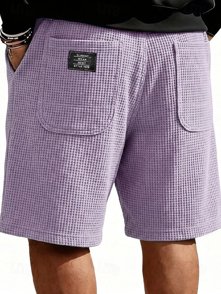 Homme Gauffré Shorts d'été Shorts de plage Cordon de serrage Taille Élastique Jambe Droite Uni Confort Doux Longueur Genou Quotidien Plage Mode Chic & Moderne bleu marine Non Elastique de 2026 ? $22.99 –P6