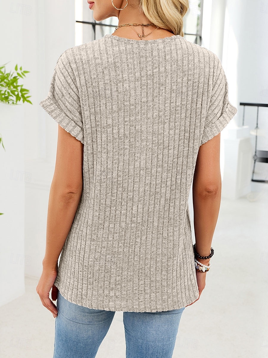 Women's T Shirt Tee Top Solid Color Fashion Stylish Classic Short Sleeve V Neck Regular Tops Daily Going out Weekend Blue Purple Green Khaki Summer Spring 2026 - $26.99 –P2