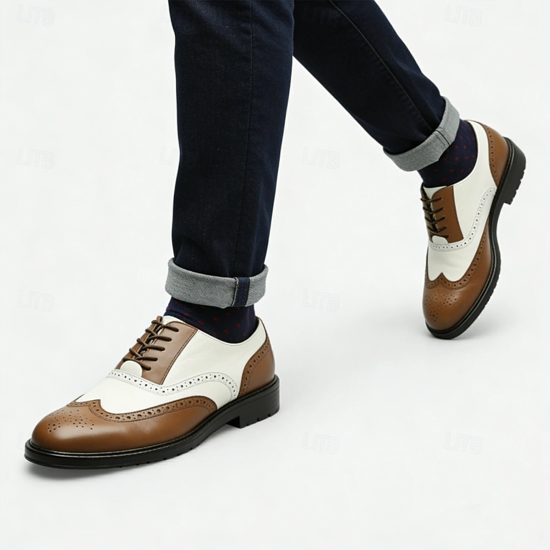 sapatos oxford brogue preto e branco masculinos com design wingtip, detalhes perfurados para eventos formais e festas casamentos de 2026 por $34.99 –P4