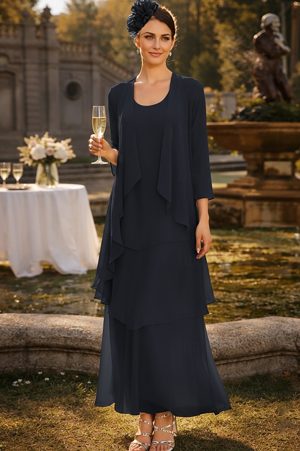 Sheath Column Ankle Length Wedding Guest Dress Mother of the Bride Dress Sleeveless V Neck Elegant Simple Wedding Guest Semi Formal Chiffon with Tier Solid Color 2026 - $172.99 –P10