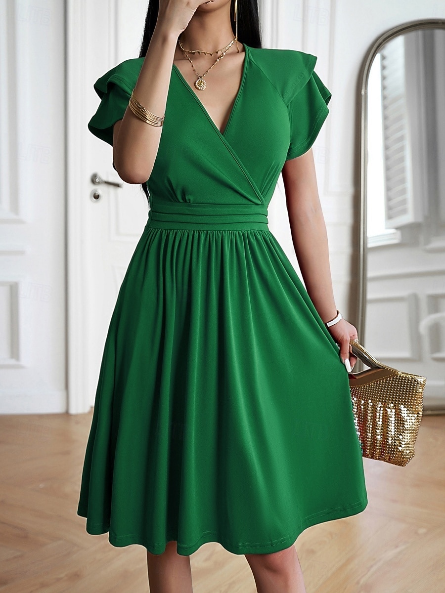 Dames Halflange jurk A lijn jurk Zomerjurk Casual Dagelijks Normale pasvorm Effen Korte mouw V-hals blauw Zwart Wijn Groen Zomer Lente 2026 - $27.99 –P1