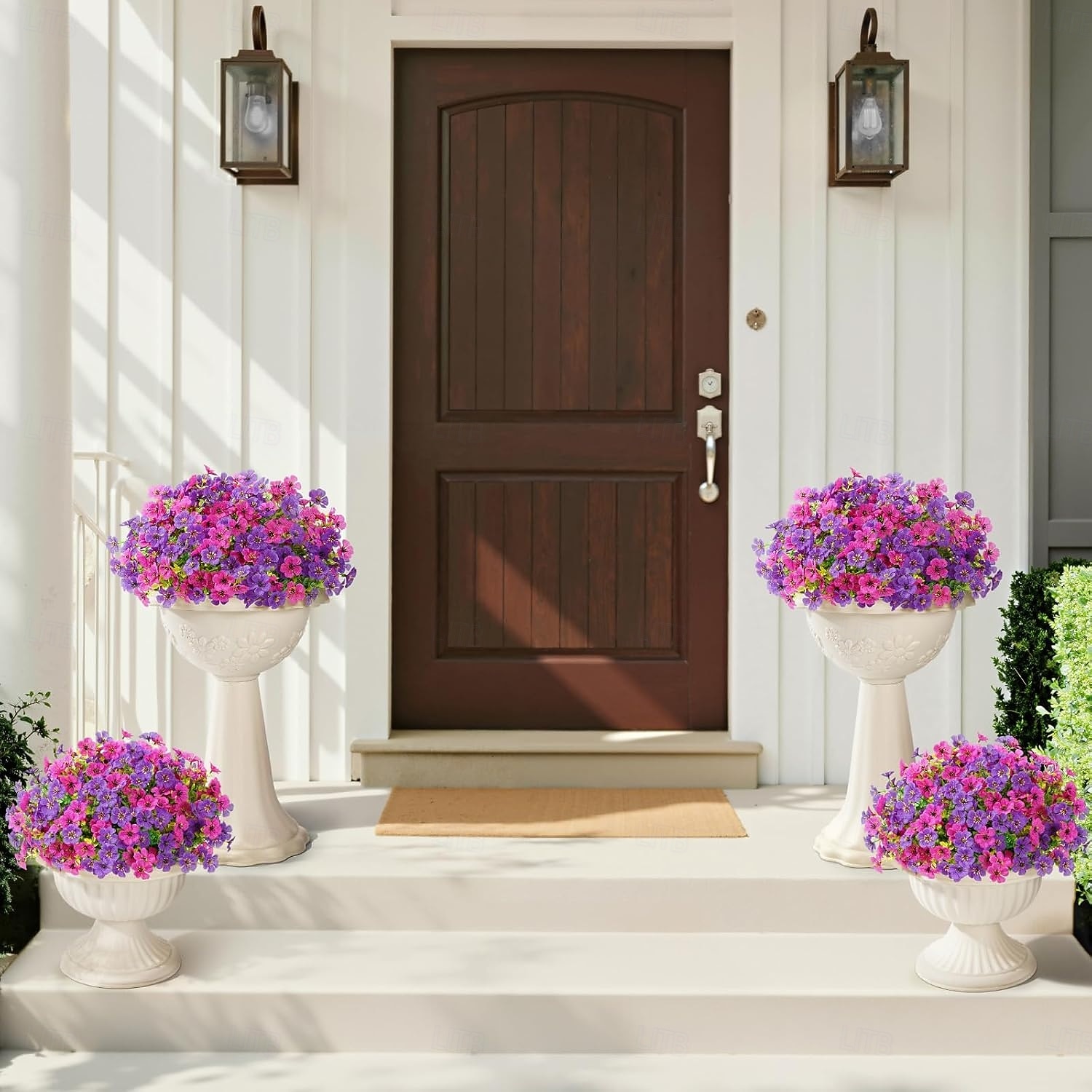 24 csokor művirág kültéri és beltéri használatra, fukszia színű &lila műanyag művirágok százszorszép eukaliptusz levelekkel otthoni kerti dekorációhoz, verandára, ablakládába 2026 - $39.99 –P2