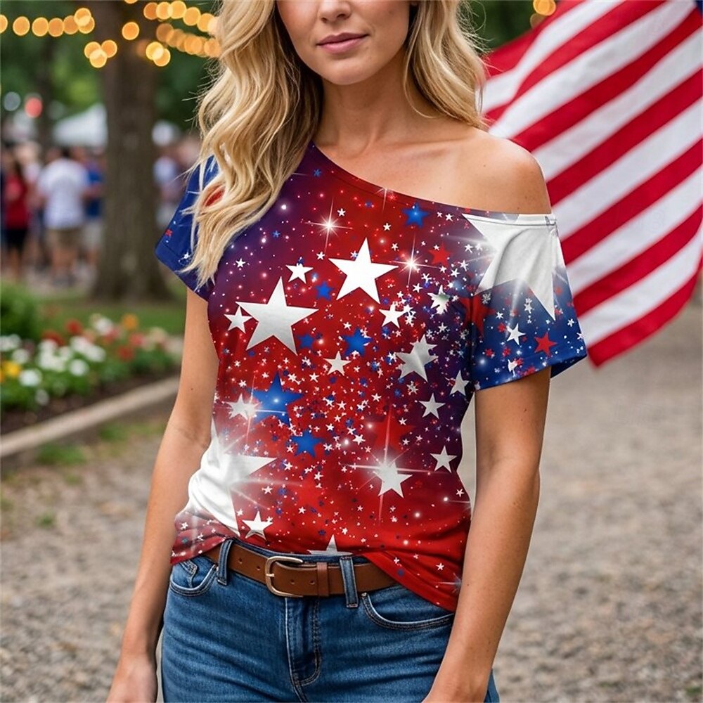 250º Aniversário EUA Retro Vintage Anos 80 Japonesa/Curta Assimétrico Mangas curtas Fantasia Mulheres 4 de julho Dia da Independência Adulto Camiseta de 2026 por $18.99 –P1