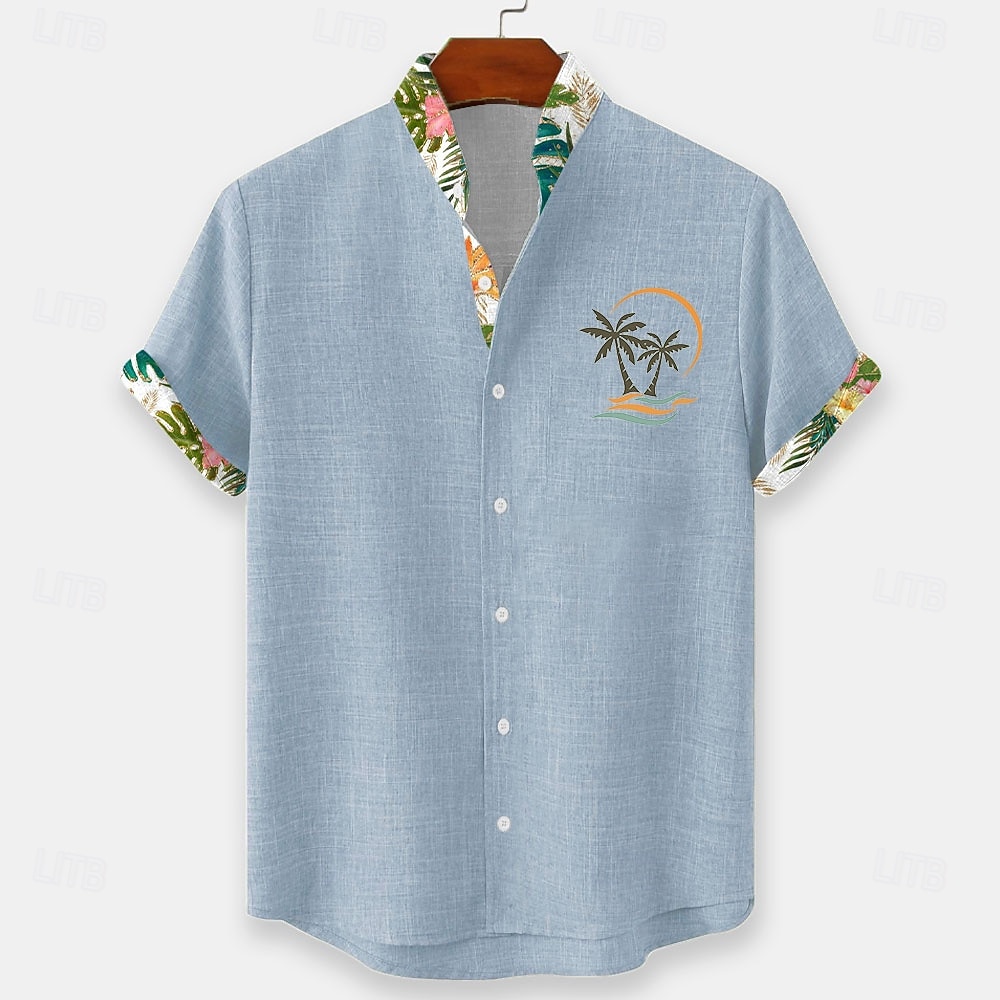 Herren Kokospalme Tropische Pflanzen Blumen Sommer Hawaiihemd Knopfhemd Stehkragenhemd Kurzarm Hawaiianisch Strandurlaub Sommer Frühling Mandarinkragen 3D-Druck Leinenähnliches Hemd Blau Rosa Grün 2026 - $25.99 –P2