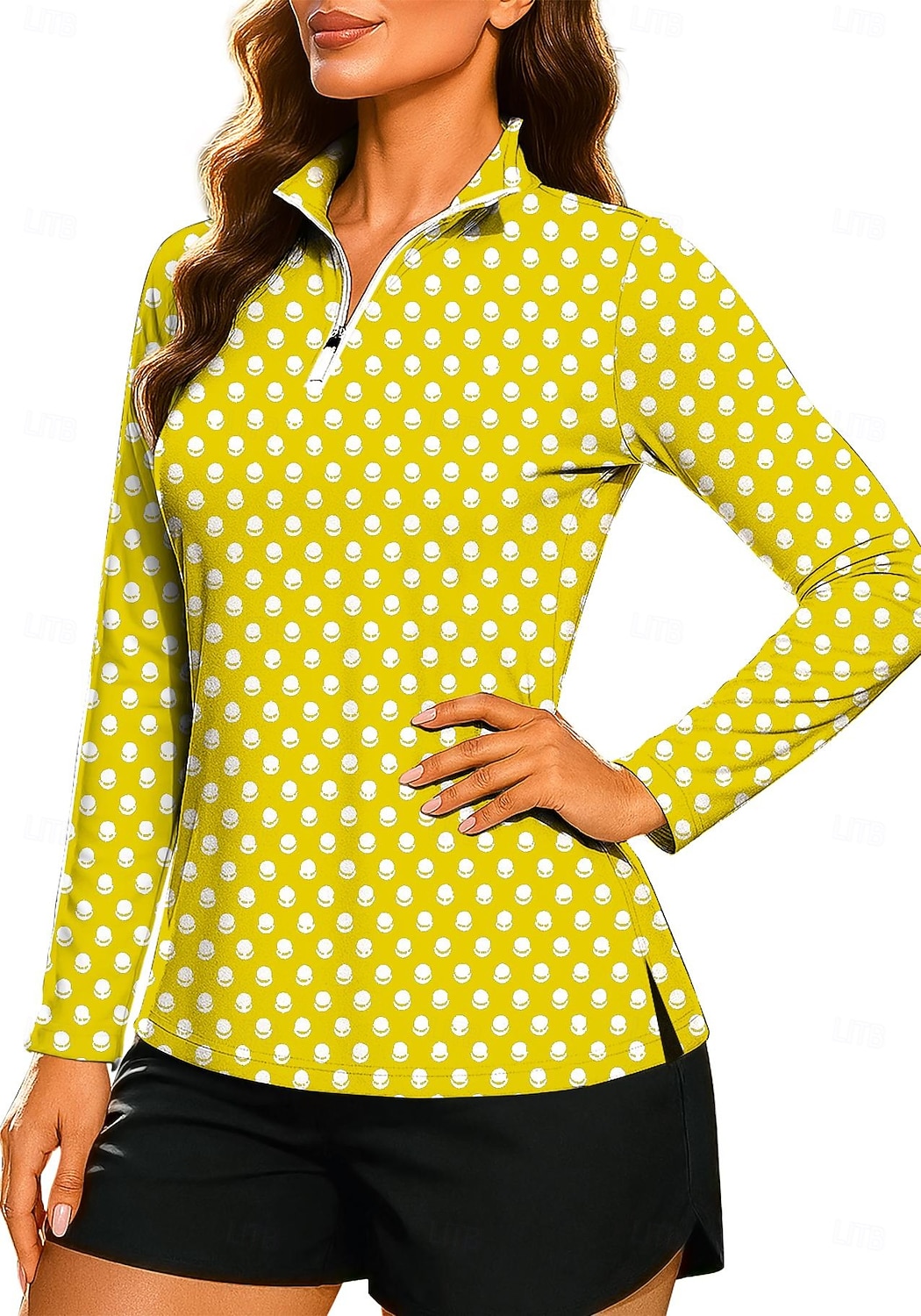 Per donna Geometrico A Pois A righe Top Maglietta Maglietta sportiva Polo da golf Manica Lunga Pois Righe Stampato UPF50+ Resistente ai Raggi UV Protezione UV Elastico Traspirante Pilates Pallavolo del 2026 a $25.99 –P10