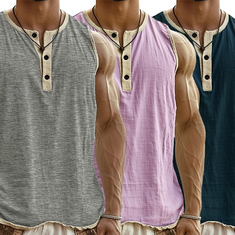 3-delt flerpakning singlet for menn, singlet, ermeløs, henley-skjorte, sommer, enkel, motedesigner, enkel, avslappet, ferie, gate, abc-topp, t-skjorte for menn 2026 - $37.99 –P5