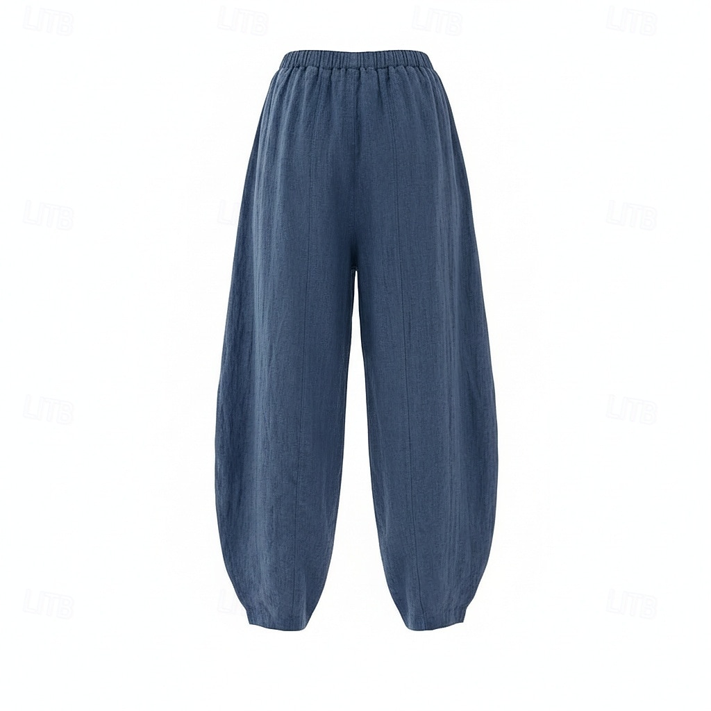 Women's Linen Bloomers Trousers Mid Waist Full Length Drawstring Pocket Vacation Blue Violet Green Summer Fall 2026 - $49.99 –P12