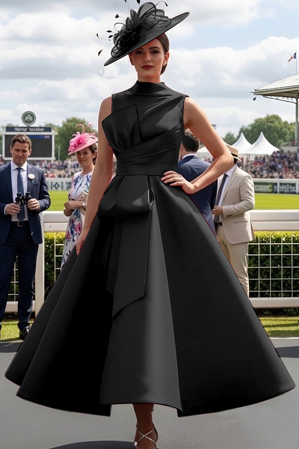 Haine Bal Lungime Gleznă Rochii de bal Rochii de seara Rochie De Bal Rochie formală Elegant 1950 Bloc de Culoare Fără manșon Gât Înalt Bal Invitat la nunta Satin cu Arc 2026 - $164.99 –P5