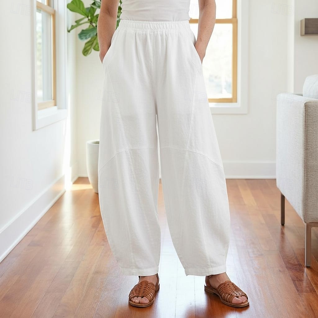 Dam Byxor av linne i bomull Kinesiska Sommarbyxor underbyxor Semester Streetwear Grundläggande Fullängd Medium Midja Slät Ficka Elastiskt midjeband Bekväm Komfort Microelastisk Dagligen Utomhus Gata 2026 - $49.99 –P17