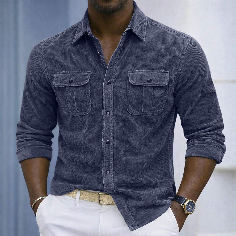 Homens Camisa Social Textura Camisa casual Camisas de trabalho Camiseta de Veludo Azul Marinha Azul Manga Longa Tecido Colarinho de Camisa Casual Diário Bolso frontal Roupa Elegante Moda Roupa de rua de 2026 por $29.99 –P3