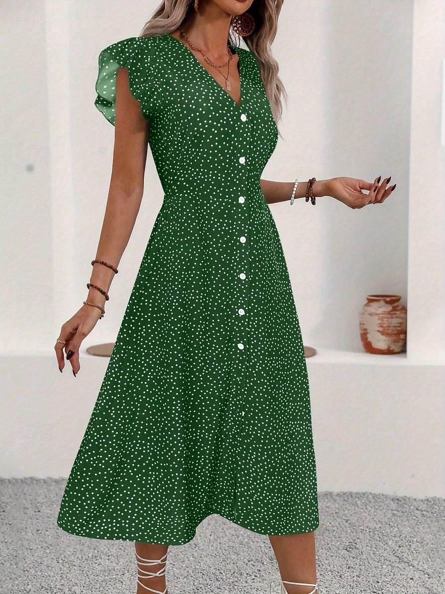 Per donna Abito Midi Abito a trapezio Vacanza Casual All'aperto Uscire Vestibilità aderente Floreale Grafico Manica Corta Scollo a V Nero Rosso Verde Estate Primavera del 2026 a $28.99 –P3