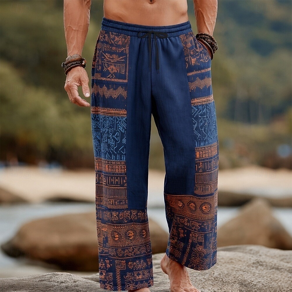 Homme Formes Géométriques Ethnique Pantalons Pantalons Amples Pantalon décontracté Taille Moyenne Boho Vintage Rétro Maison Extérieur Vacances Taille élastique avec cordon de serrage Pantalon en lin de 2026 ? $27.99 –P1
