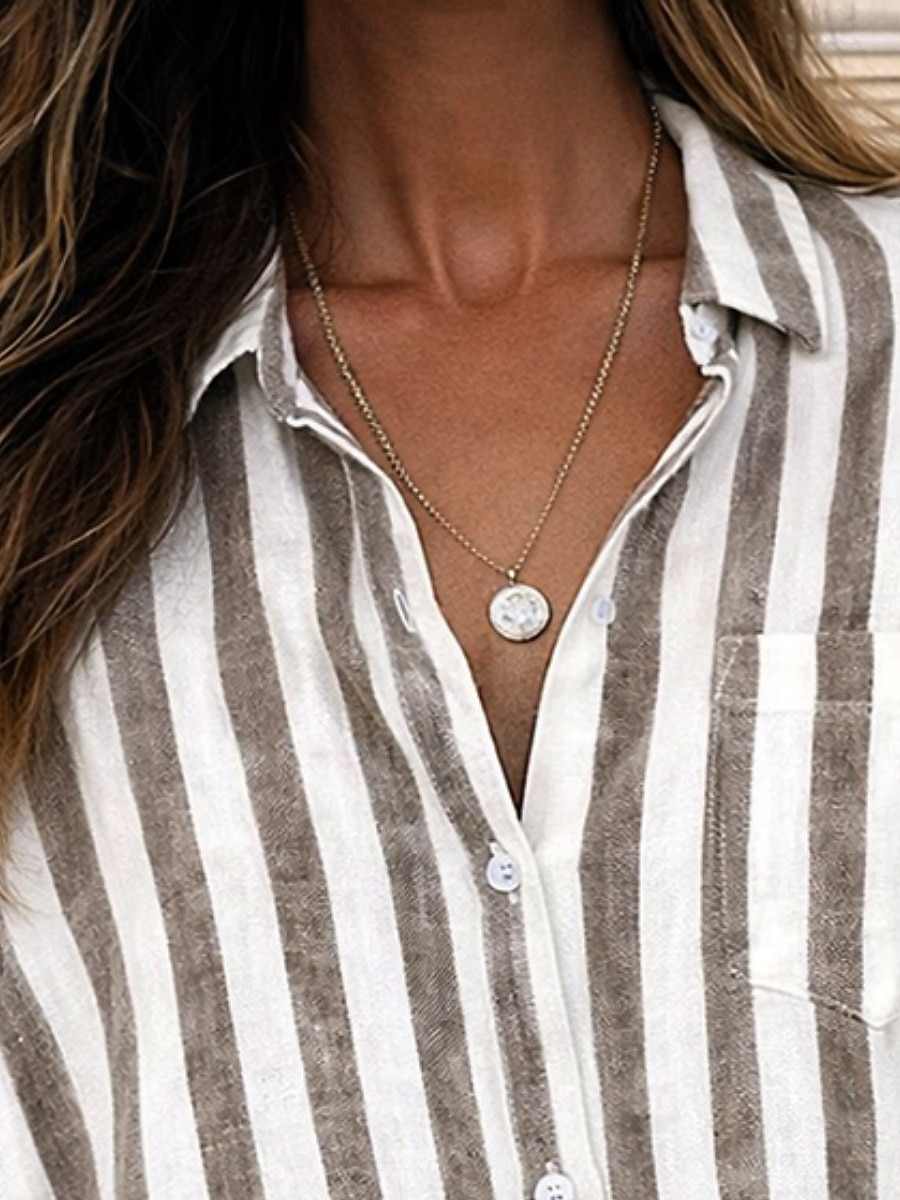 Per donna Camicie effetto lino Blusa Camicia in finto lino Bottoni Stampato A righe Elegante Casual Mezza Manica Colletto a Camicia Top Regolari Quotidiano Blu Nero Giallo Rosa Verde Estate Primavera del 2026 a $10.99 –P2