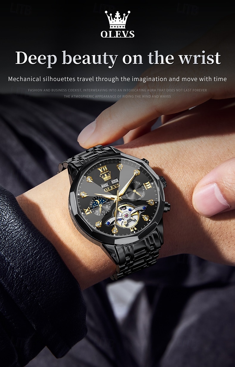 Ανδρικό ρολόι Olevs 6621, αυτόματο μηχανικό επαγγελματικό ρολόι, αδιάβροχο, φωτεινό, αέναο ημερολόγιο, φάση σελήνης, ρολόγια από ανοξείδωτο ατσάλι 2026 - $104.99 –P1