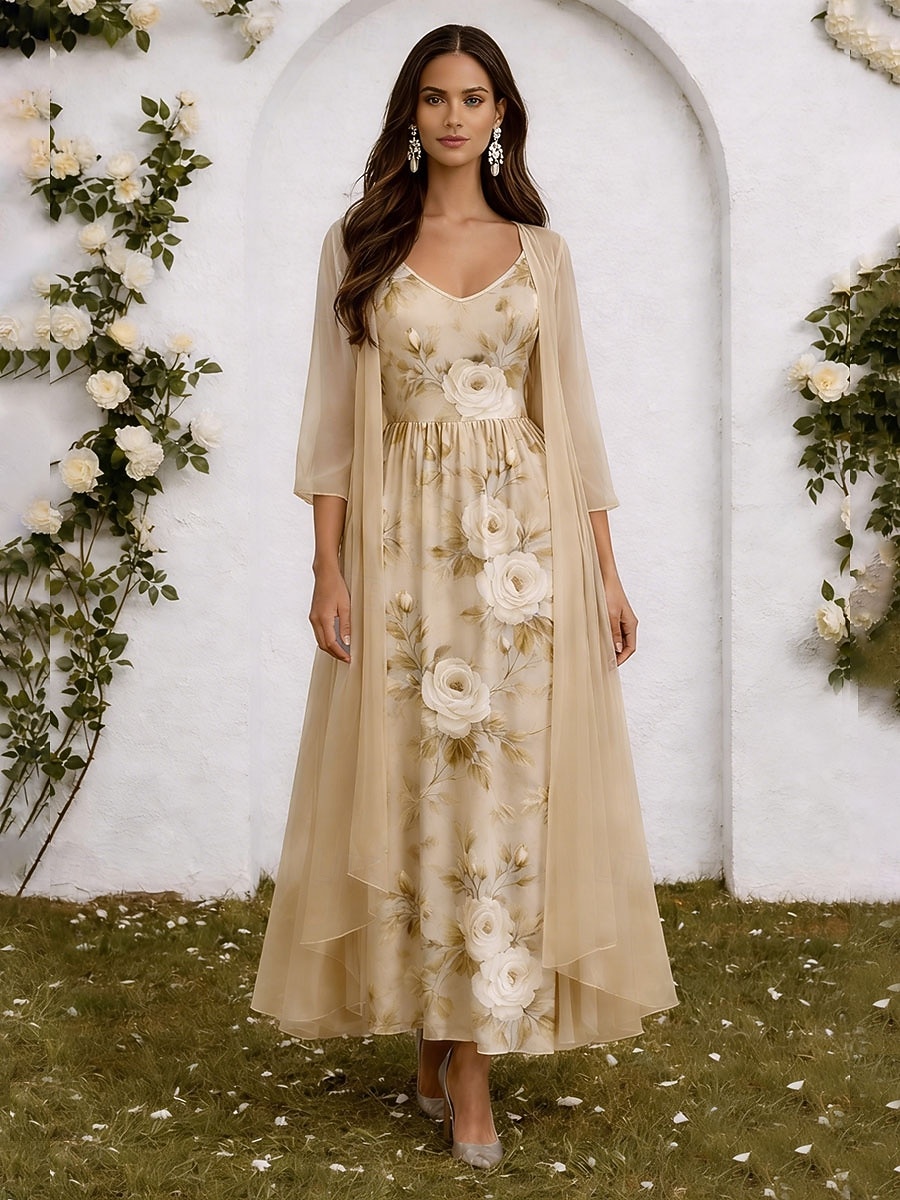 Γυναικεία Σετ Φόρεμα Φόρεμα σε γραμμή Α Κομψό Διακοπές Φλοράλ Γραφική Πολυεπίπεδο Στάμπα Μακρύ φόρεμα 3/4 Μήκος Μανικιού Λαιμόκοψη V Επίσημο Ανθισμένο Ροζ Βυσσινί Πράσινο του τριφυλλιού 2026 - $51.99 –P3