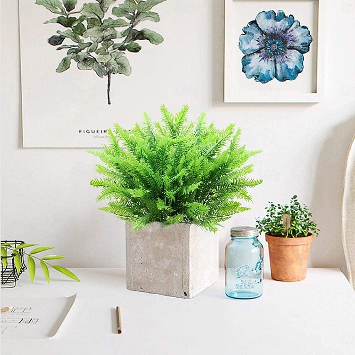 6 svazků umělých rostlin cykas, UV odolný umělý venkovní zeleň, celoroční umělá rostlina pro domov, terasu, zahradní dekoraci 2026 - $19.99 –P4