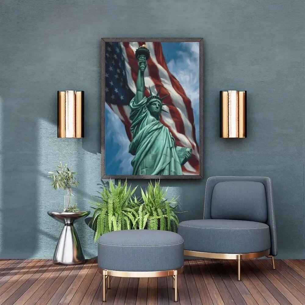 America 250 Years Handmade Oil Painting Canvas Wall Art Decoration Stars Stripes Statueo of Liberty for Home Decor Rolled Frameless Unstretched Painting 2026 - $114.99 –P4