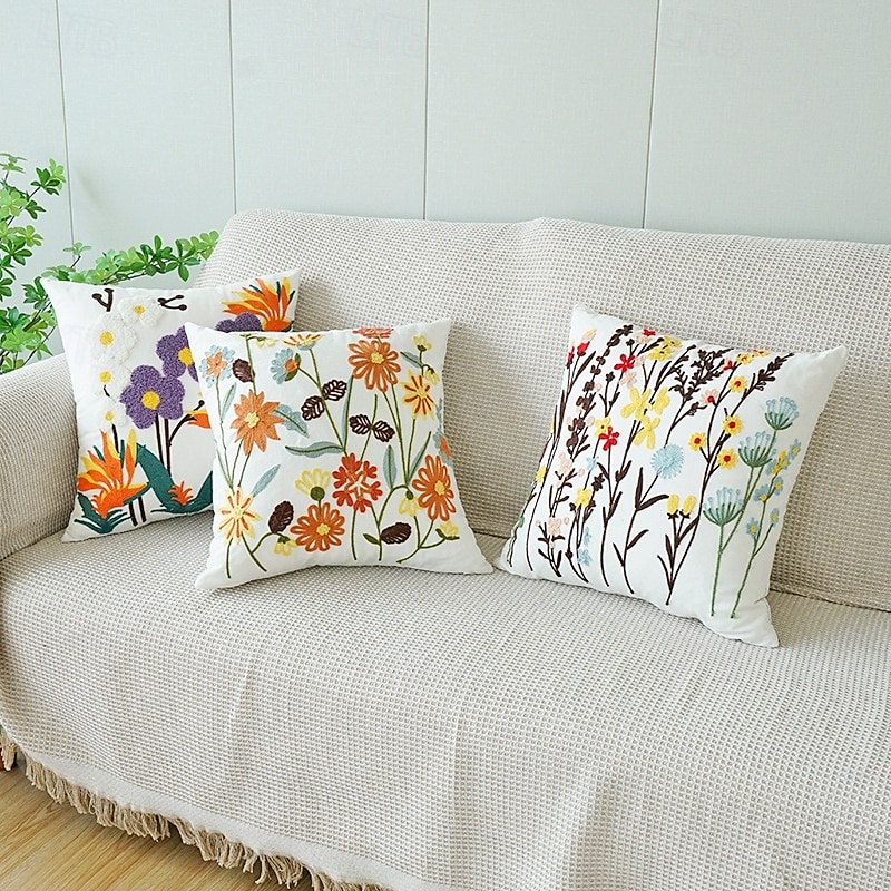 Country Style Embroidered Pillow Covers Living Room Sofa Cushion Fresh Floral Plant Throw Pillow for Window Seat Headrest 2026 - $18.99 –P3