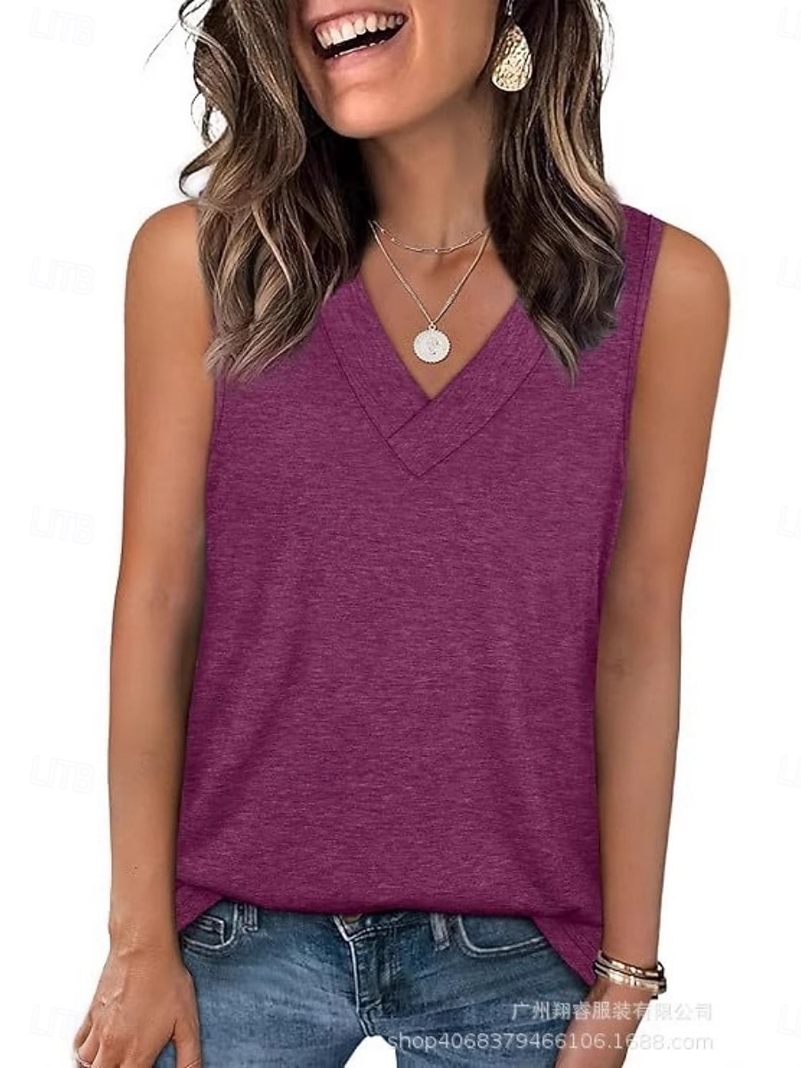 Damen Bluse Einfach Aktiv Lässig Ärmellos V Ausschnitt Normale Oberteile Täglich Ferien Ausgehen Schwarz Weiß Rosa Fuchsie Rosa Sommer Frühling 2026 - $13.99 –P3