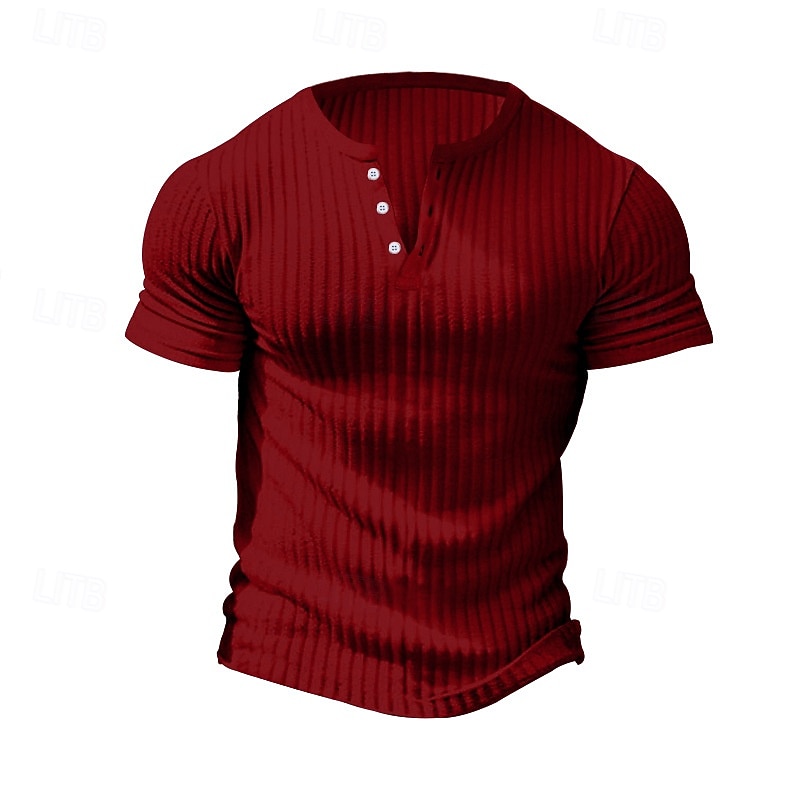 Bărbați Tricou Cămașă musculară Tricou din tricot cu nervuri Tee Top Manșon scurt Mânecă scurtă În V Henley Vară Primăvară Toate Sezoanele Simplu Pit Strip Modă Designer De Bază Nasturi Casual 2026 - $20.99 –P9