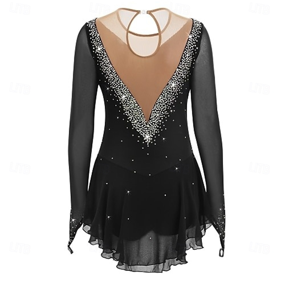 Abito da pattinaggio artistico Ragazze Pattinaggio sul ghiaccio Vestito Lilla blu navy Nero Patchwork Schiena aperta Elasticizzato Allenamento Competizione Vestiti da pattinaggio sul ghiaccio del 2026 a $201.89 –P4