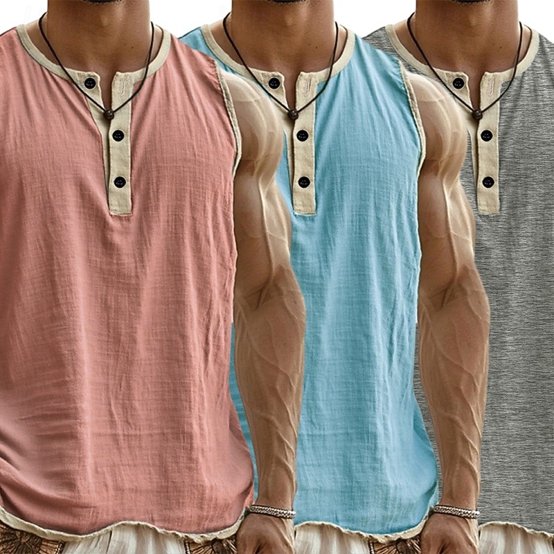 3-delt flerpakning singlet for menn, singlet, ermeløs, henley-skjorte, sommer, enkel, motedesigner, enkel, avslappet, ferie, gate, abc-topp, t-skjorte for menn 2026 - $37.99 –P2