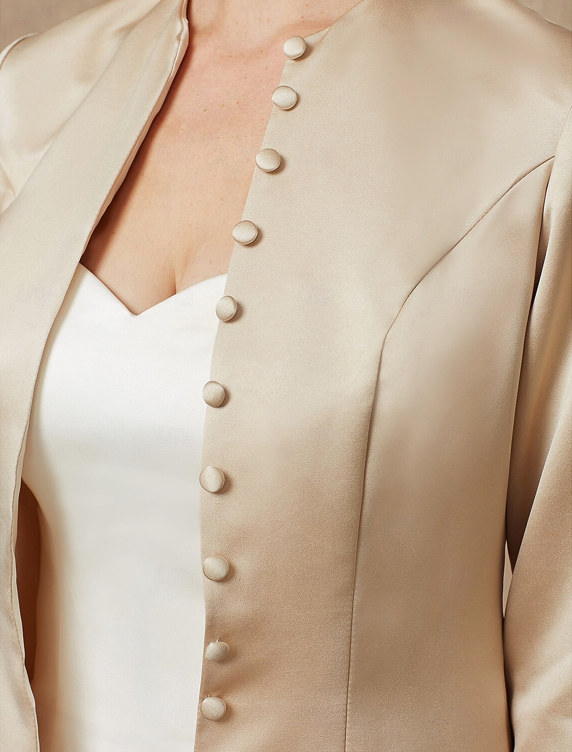 كم طويل معاطف / جواكيت دانتيل / ساتان زفاف / حفل / مساء مشد نسائي مع دانتيل / زينة / زر 2026 - $60.99 –P5