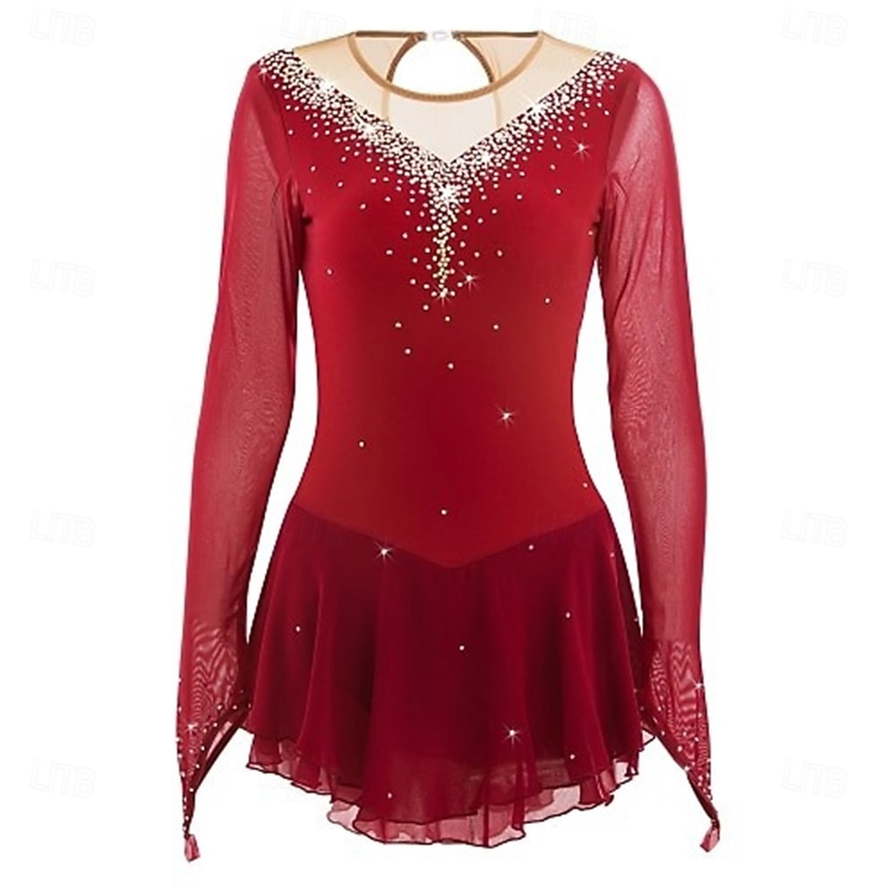 Abito da pattinaggio artistico Ragazze Pattinaggio sul ghiaccio Vestito Lilla blu navy Nero Patchwork Schiena aperta Elasticizzato Allenamento Competizione Vestiti da pattinaggio sul ghiaccio del 2026 a $201.89 –P5