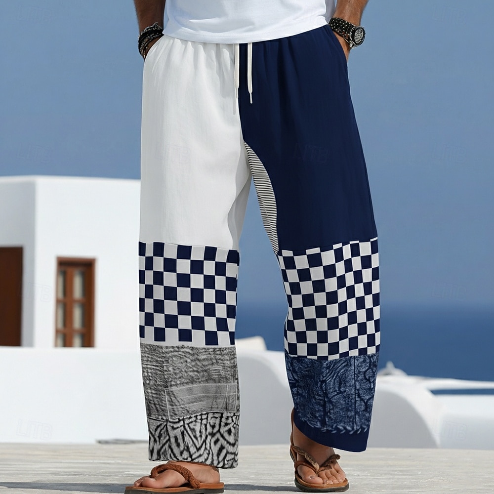Per uomo A quadri Motivo Geometrico Pantaloni Pantaloni casual Pantaloni Larghi Misura del girovita medio Moda Casa All'aperto Vacanza Coulisse elastica in vita Pantaloni tipo lino con tasche Estate del 2026 a $27.99 –P2