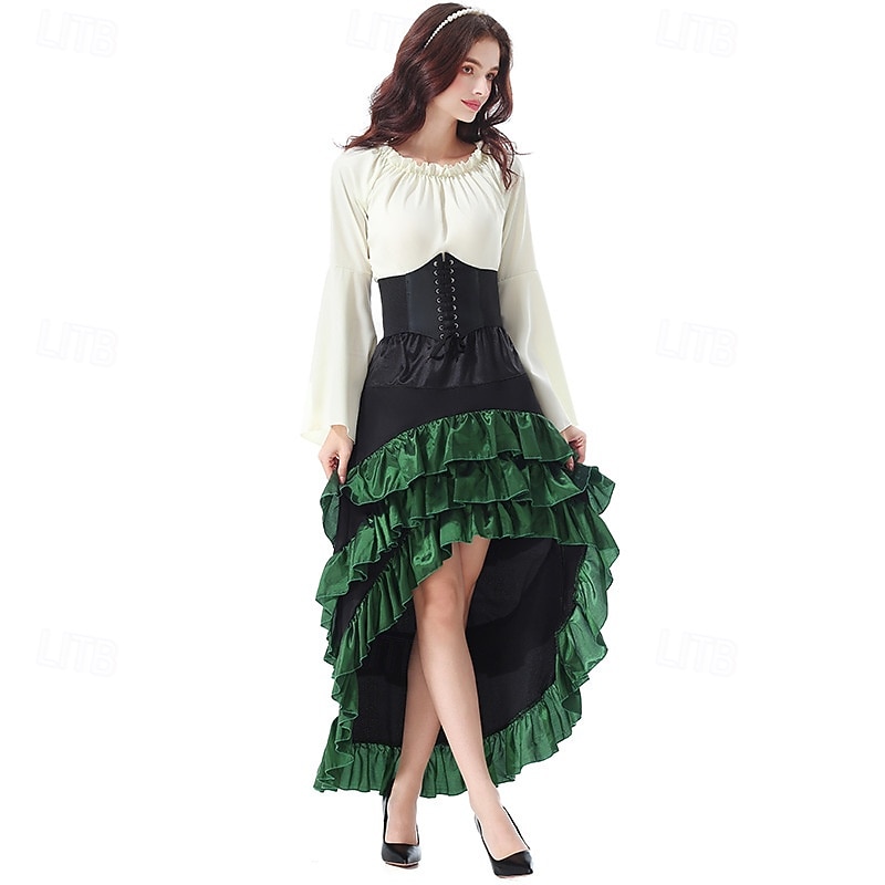 Set Gotico Medievale Rinascimento Gonna Blusa / Camicia Corsetto Lunghe Pirata Linea ad A Scollo Tondo Costume Per donna Halloween Carnevale Fiera Rinascimentale LARP Festa a tema retrò Adulti del 2026 a $78.99 –P2