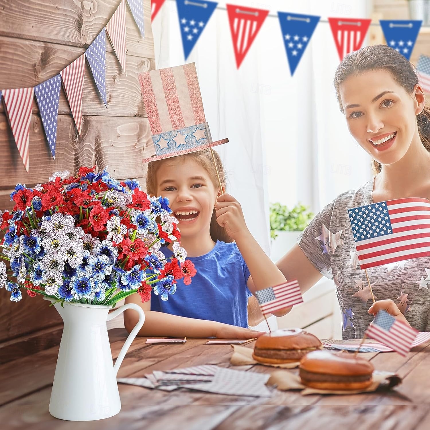 24 ramos de flores artificiais para decoração externa, patriótica, 250º aniversário, 4 de julho, Dia da Independência, flores artificiais de plástico que não desbotam, para jardim, varanda, floreira, de 2026 por $31.99 –P7