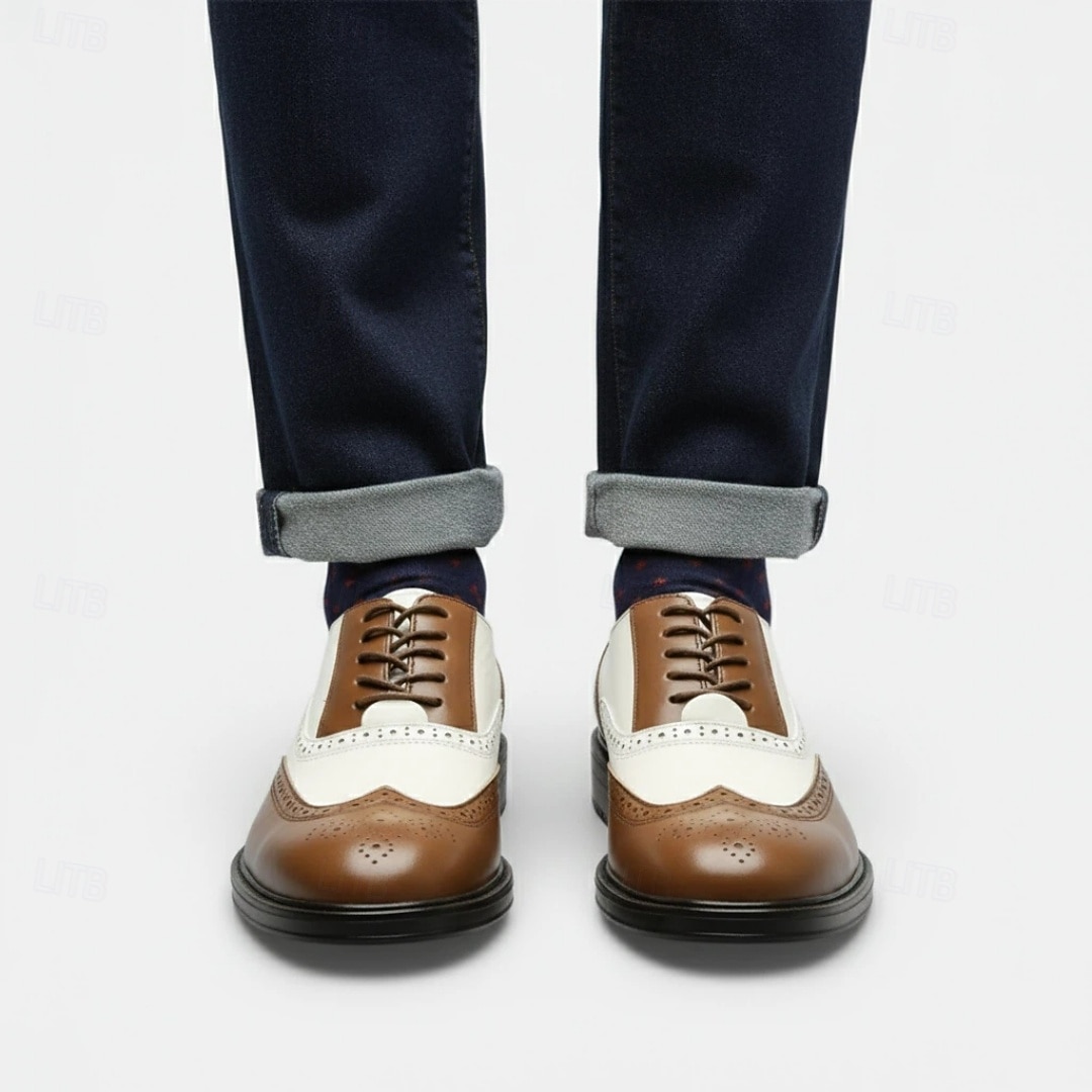 sapatos oxford brogue preto e branco masculinos com design wingtip, detalhes perfurados para eventos formais e festas casamentos de 2026 por $34.99 –P5