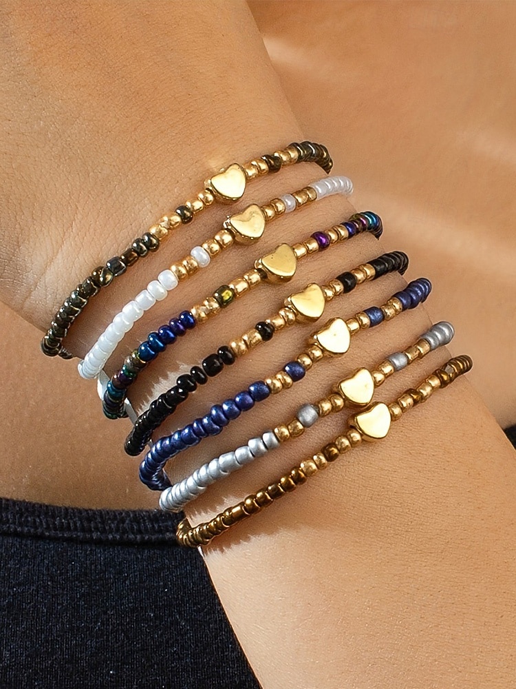 Boho-Armbandset für Damen, farbenfrohe Stretcharmbänder aus Kunstharz mit Herzanhänger, mehrfarbiger, stapelbarer Schmuck für Damen, perfekt für Alltag, Urlaub, Strand und Partys 2026 - $7.99 –P3