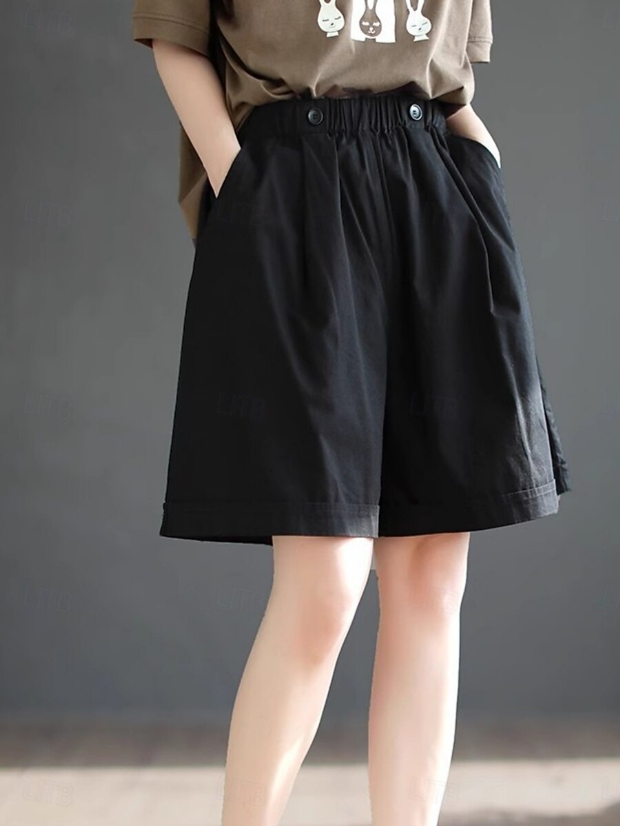 Dame Imitert bomullslin kinesisk Shorts Sommershorts Ferie Mote Gatemote Full lengde Høy Midje عادي Lomme Elastisk midje comfy Komfort Myk Elastisk utendørs Gate Aprikos Svart Grønn Kakifarget Sommer 2026 - $19.99 –P11