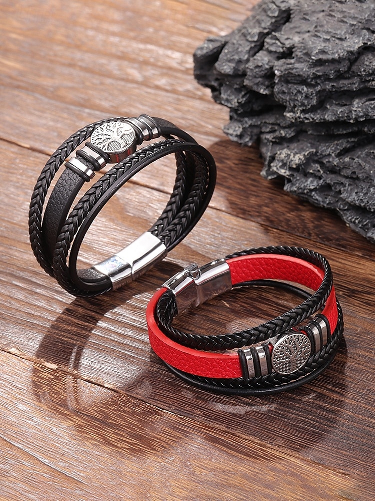 Herrarmband i flerskiktat konstläder med vikingatrender – flätat konstläderarmband i flera färger, bohemisk punkstil för strandsemester, vardagskläder och present till honom 2026 - $7.99 –P5