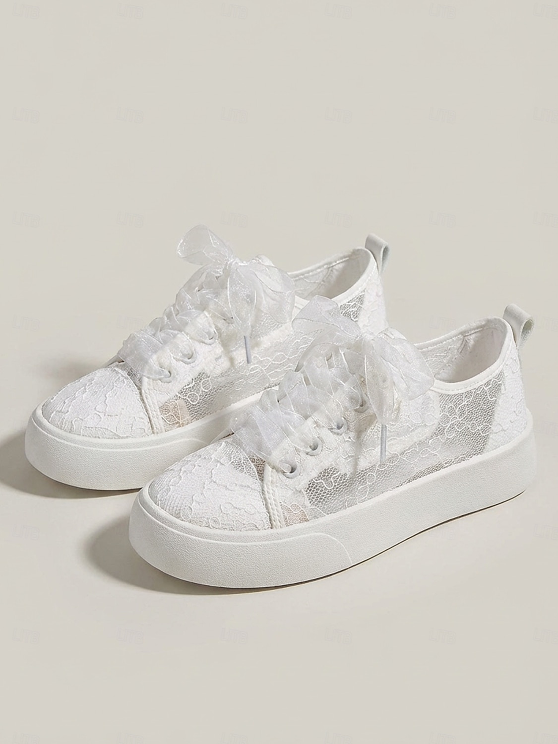 Weiße Plateau-Sneaker mit Spitze für Damen – romantische Brautschuhe für Gartenhochzeiten im Freien 2026 - $42.99 –P3
