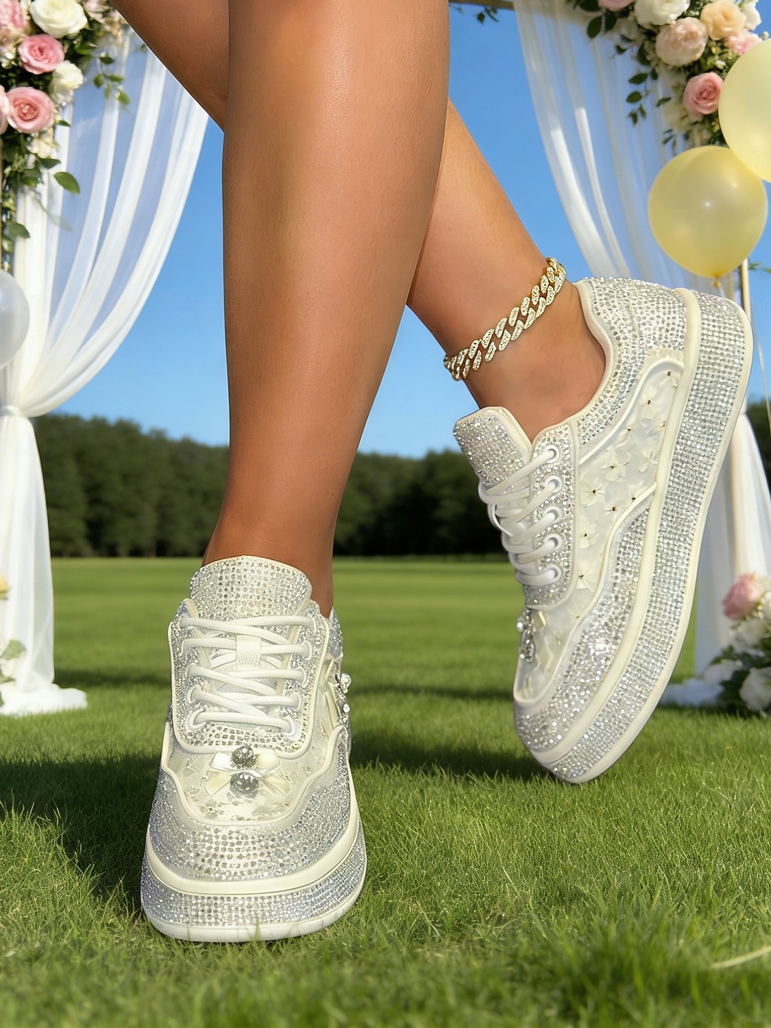 Women's Silver Crystal Platform Wedding Sneakers – Modern Bridal Shoes for Outdoor Garden Weddings 2026 - $54.99 –P4
