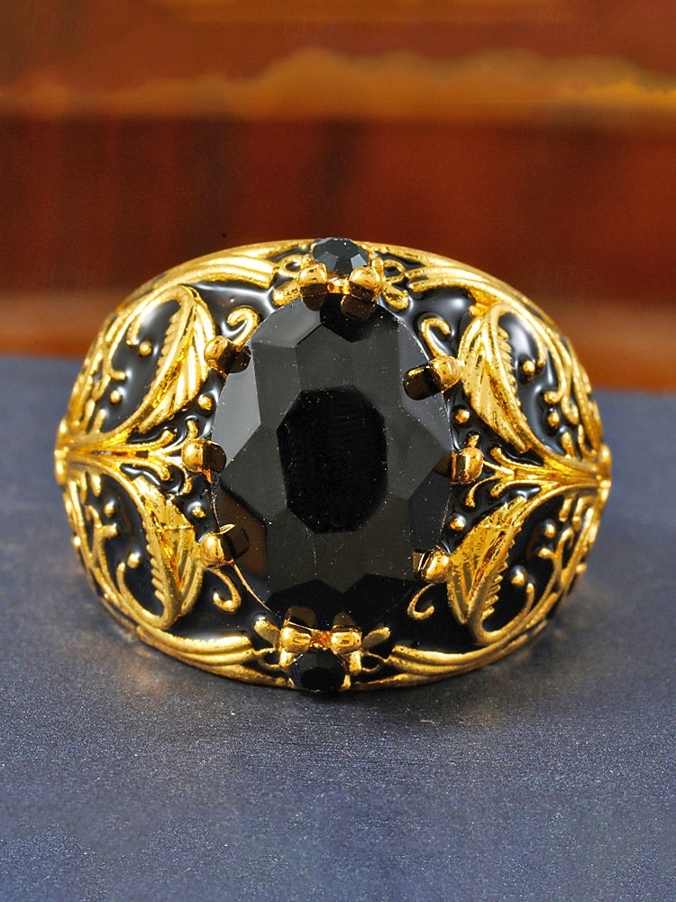 Men's Vintage Royal Court Style Ring, Alloy Material with Black Gemstone, Perfect for Weddings and Parties 2026 - $9.99 –P6