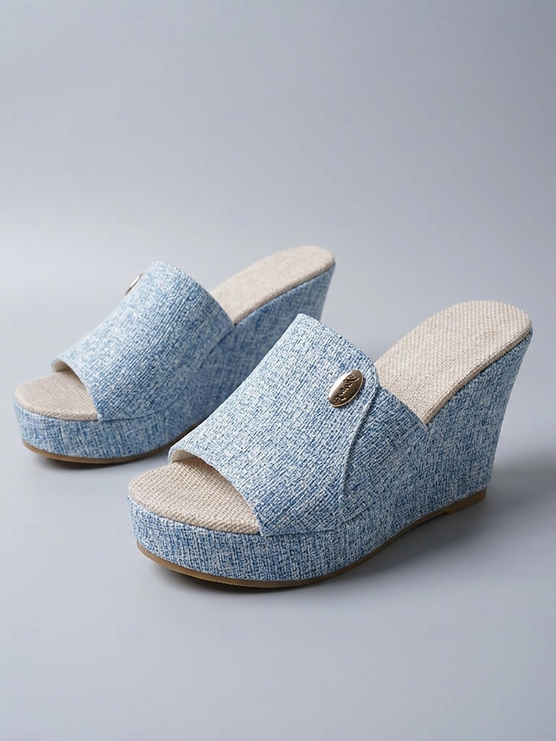 sandali con zeppa da donna in denim azzurro chiaro: eleganti sabot con plateau per resort all'aperto, vacanze estive e relax in hotel del 2026 a $29.99 –P2