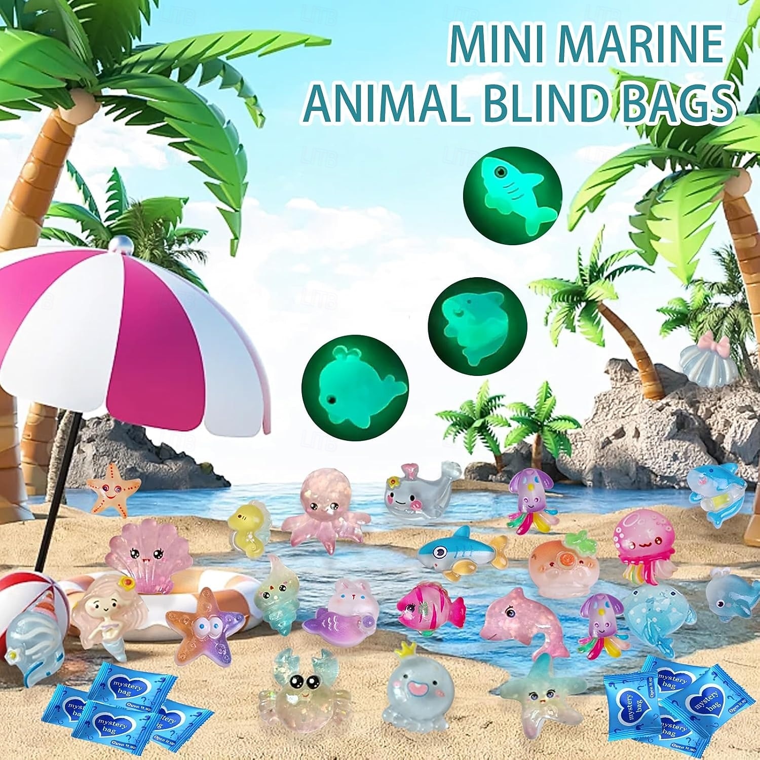 Миниатюрный набор светящихся в темноте фигурок морских животных из смолы, набор из 50/100/200 штук в пакетиках-сюрпризах, крошечные морские животные, рыбки, черепахи, дельфины, морские звезды и многое другое, для рукоделия, сказочного сада, домашнего деко 2026 - $9.99 –P2