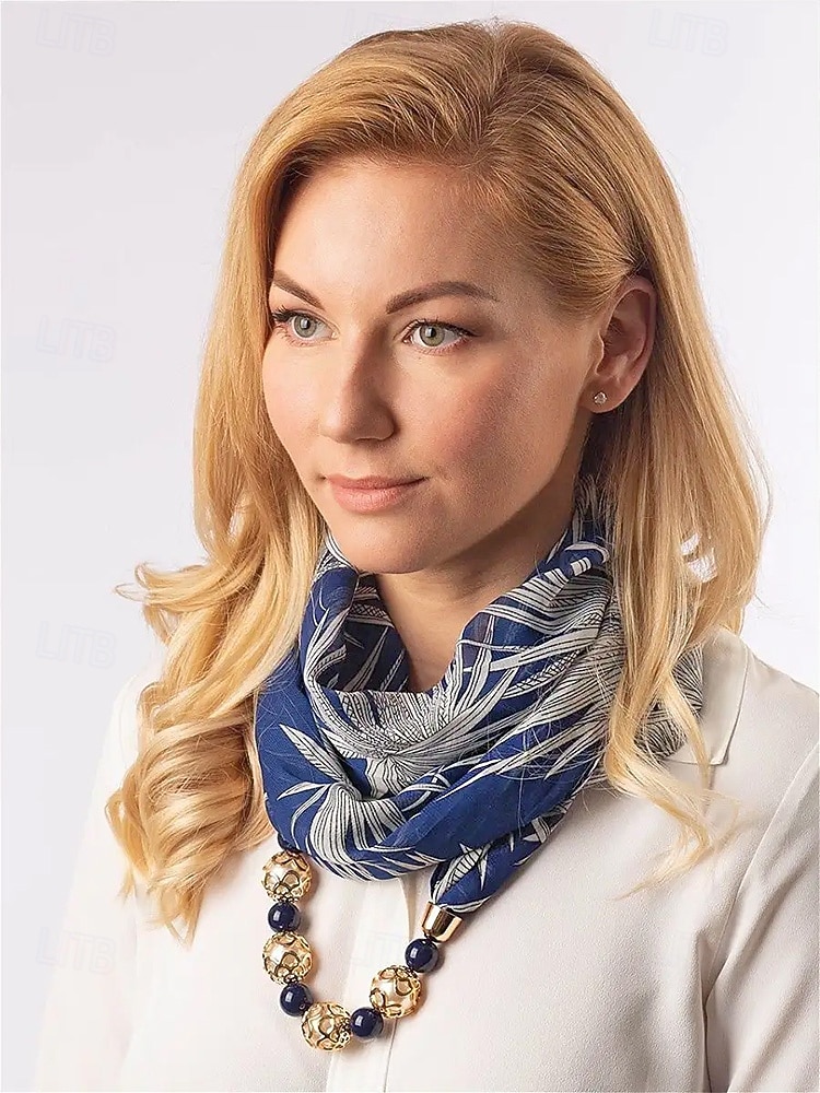 Damhalsband i bohemisk chiffong, mjuk polyesterhalsduk med blommönster och pärlhänge, lätt modeaccessoar för kvinnor, perfekt för vardagskläder, semester och resor. 2026 - $11.99 –P4