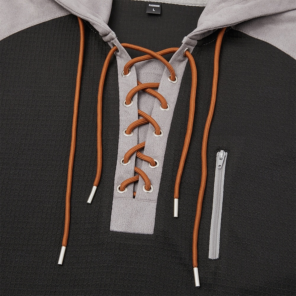 Men's Waffle T-shirt T Shirt Waffle Henley Shirt Long Sleeve Hooded Lace Up Neck Fall Solid Color Textured Traditional / Vintage Drawstring Casual Home Outdoor Light Blue Wine Black Top Tee for Men 2026 - $24.99 –P14