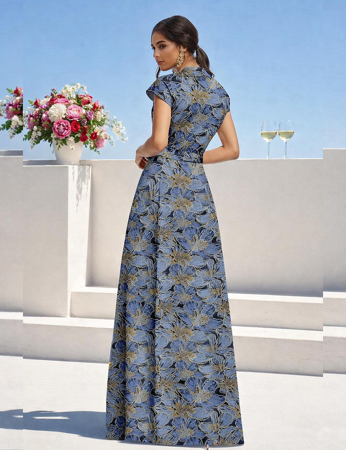 A-Line Floor Length Wedding Guest Dress Formal Dresses Evening Gown Mother of the Bride Dress Short Sleeve V Neck Elegant Vintage Wedding Formal Nylon with Slit Pocket 2026 - $186.99 –P2